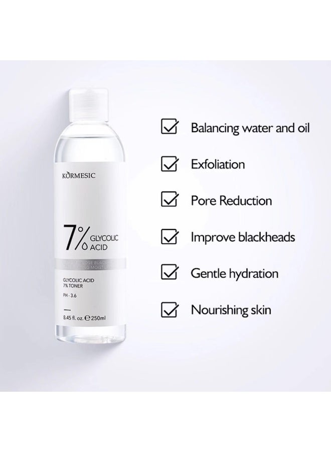 Kormesic Glycolic Acid Toner 7% AHA for Face, Exfoliating Toner to Brighten Skin, Reduce Dark Spots & Minimise Pores, 250ml - Image 2